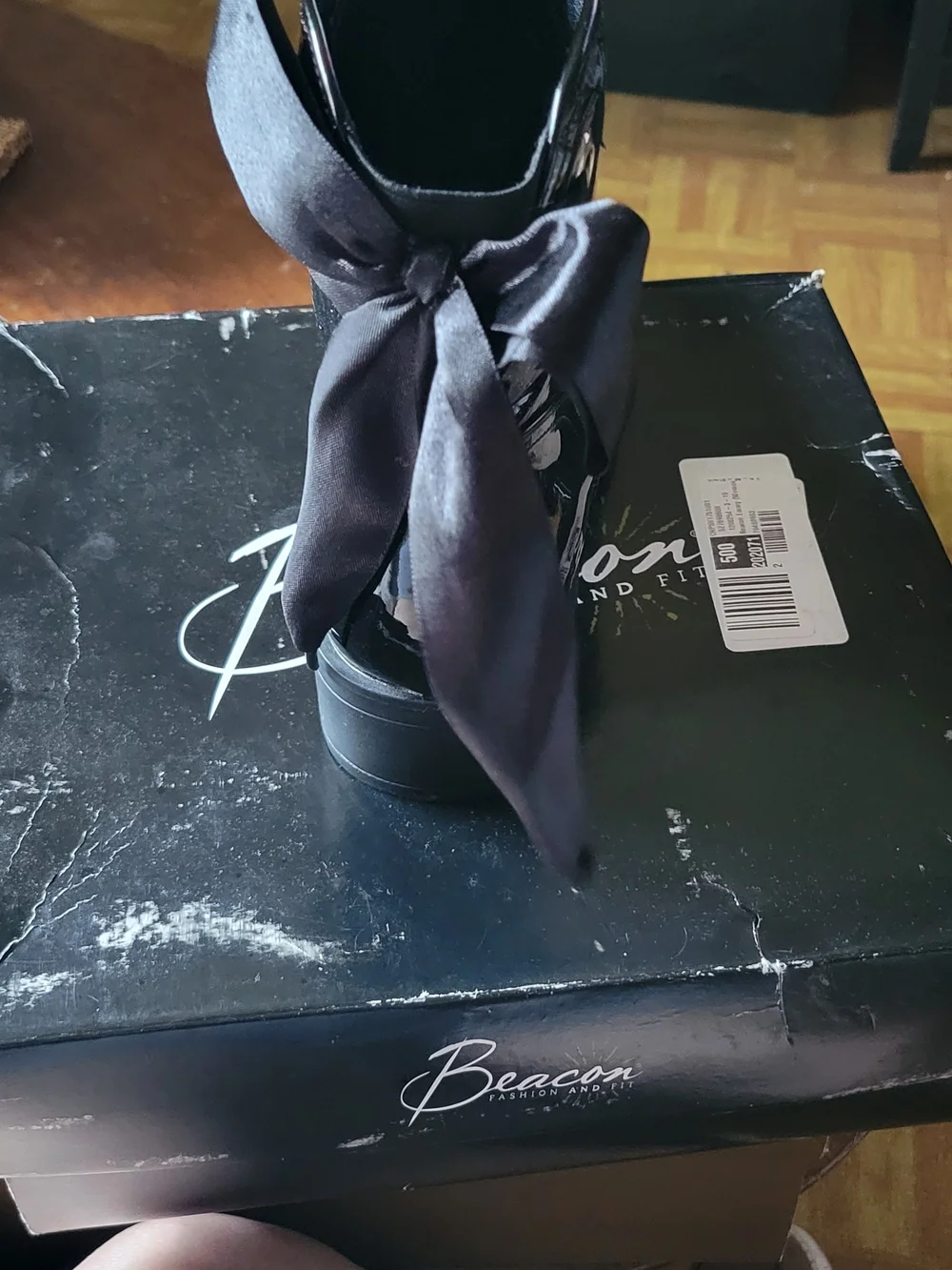 Beacon Black Glossy Rain Boots with Sparkle Shaft